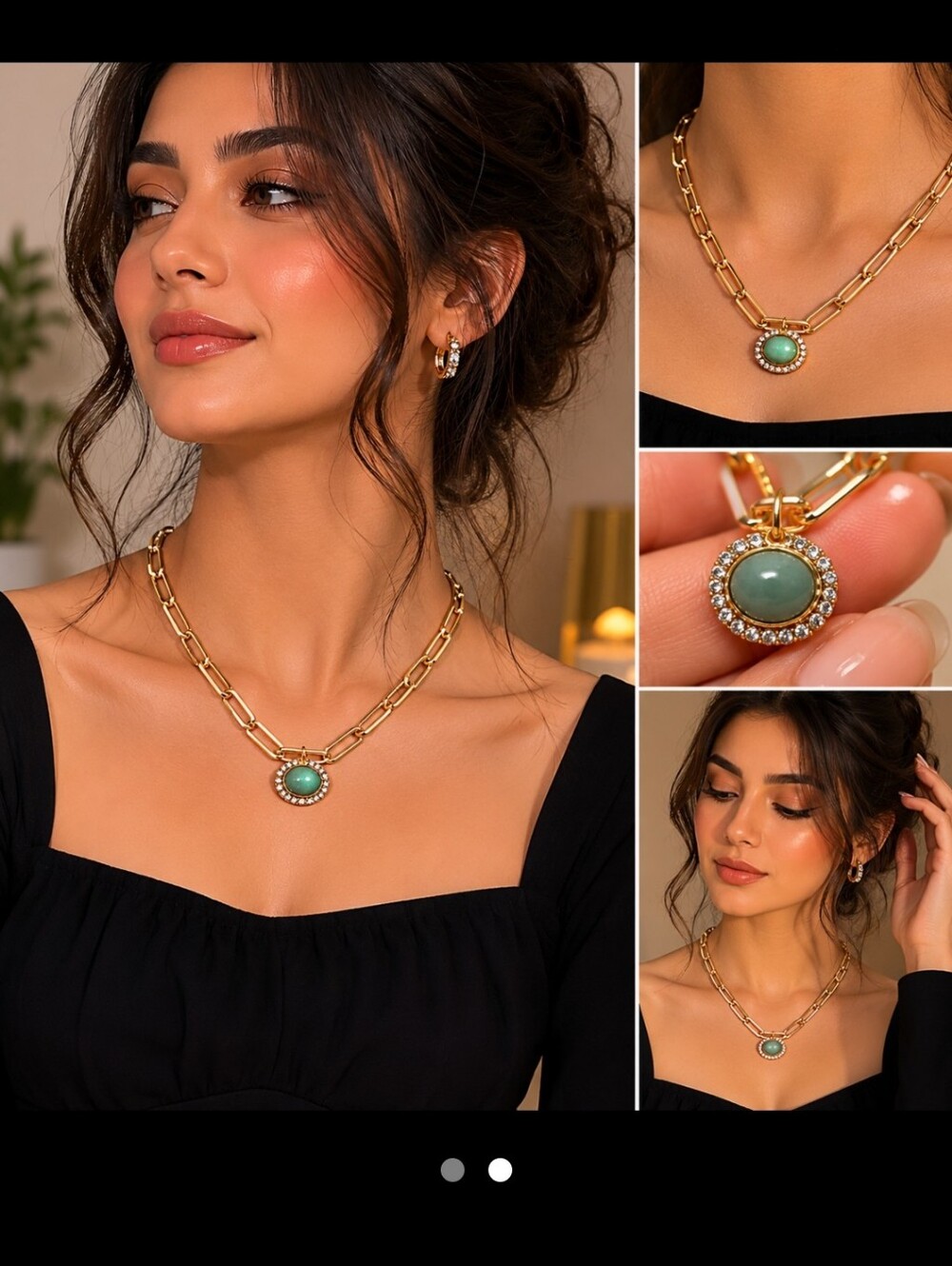 TOVA Gold Chain Necklace with Green Pendant‎ - Women's Jewelry